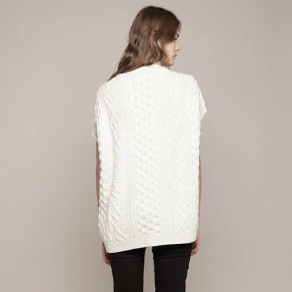 Vanessa Bruno Athé Cable Knit V-Neck Poncho Sweater in Ecru - Alpaca Wool Blend - Picture 3 of 7